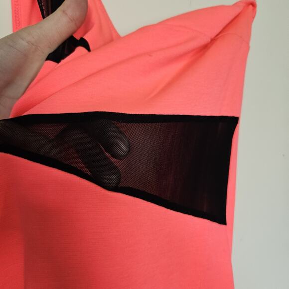 Vtg Y2K 90s Deb Mini Dress Size L One Shoulder Mesh Hot Pink Black Party HOCO - Picture 6 of 11